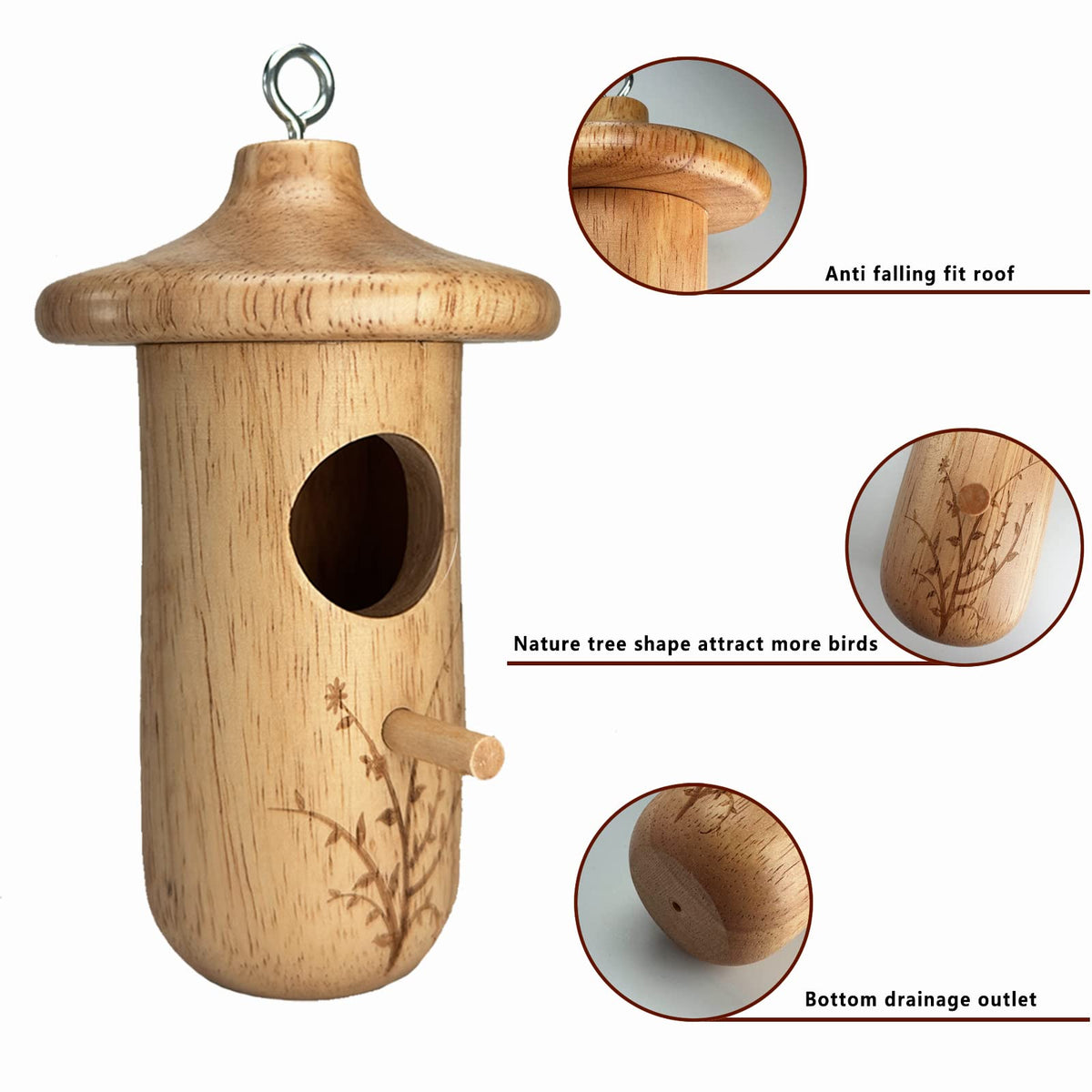 Yewacne hummingbird house with reinforced roof for safe outdoor hanging.