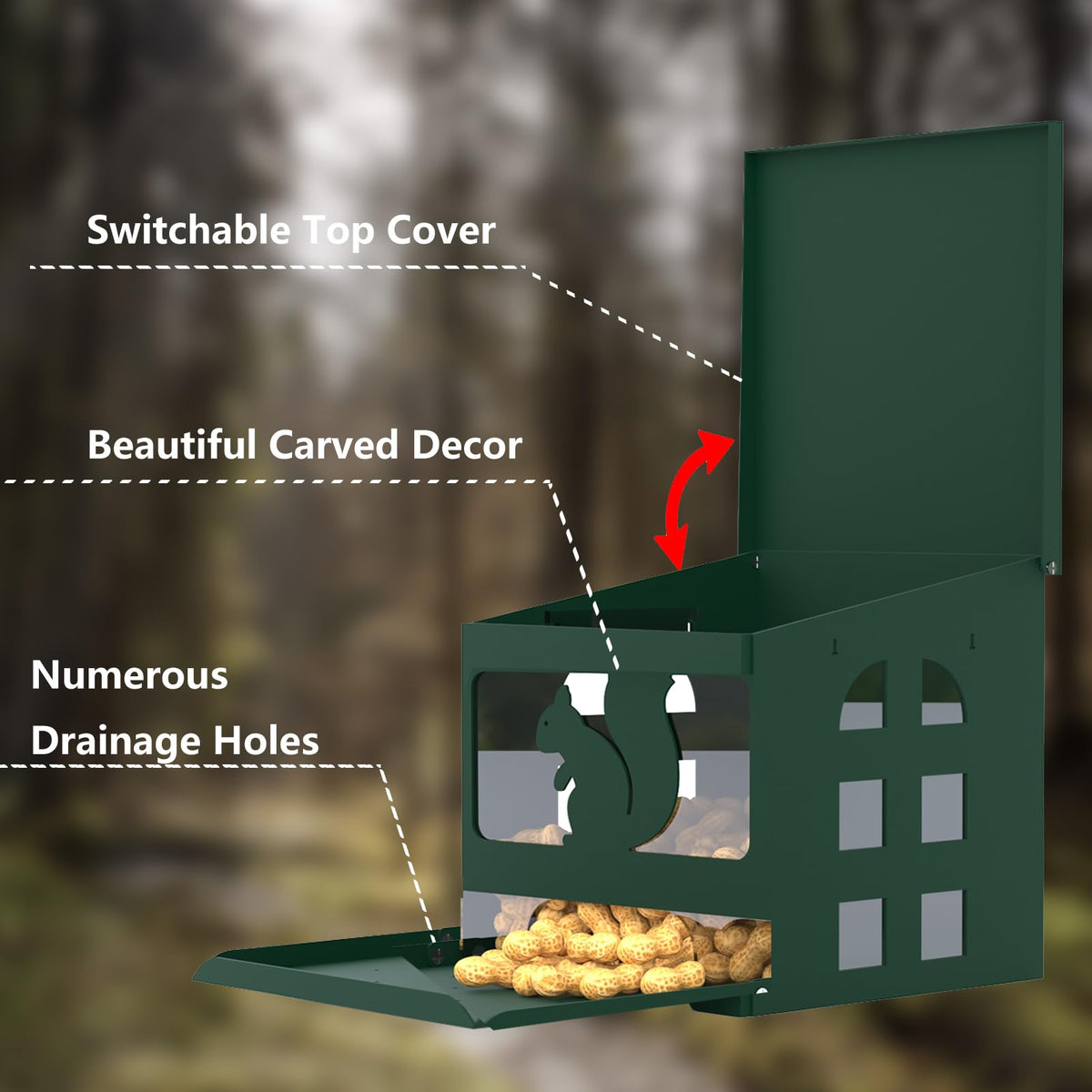 Yewacne Squirrel Feeder Backyard Decor image shows charming outdoor art.