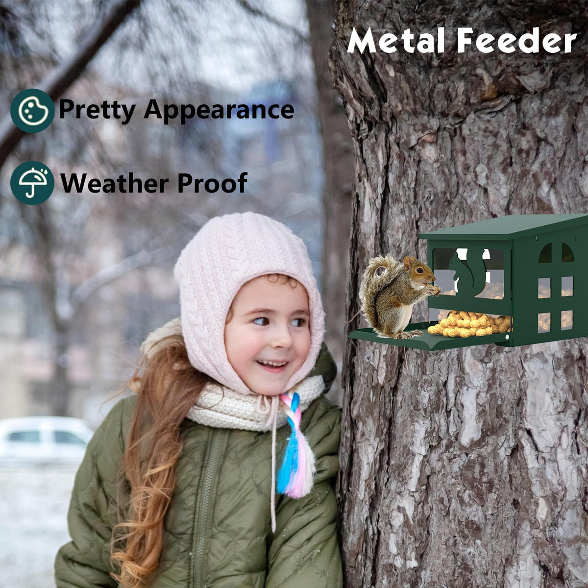 Yewacne Squirrel Feeder Chew-Resistant Design highlights durability.