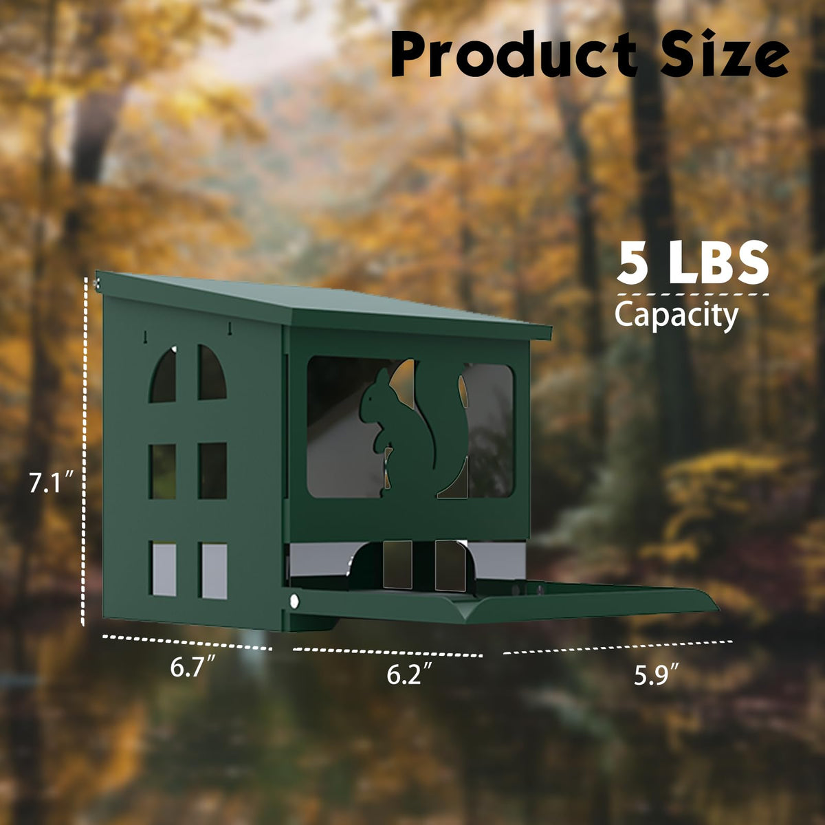 Yewacne Squirrel Feeder large-capacity image highlights ample feeding chamber.