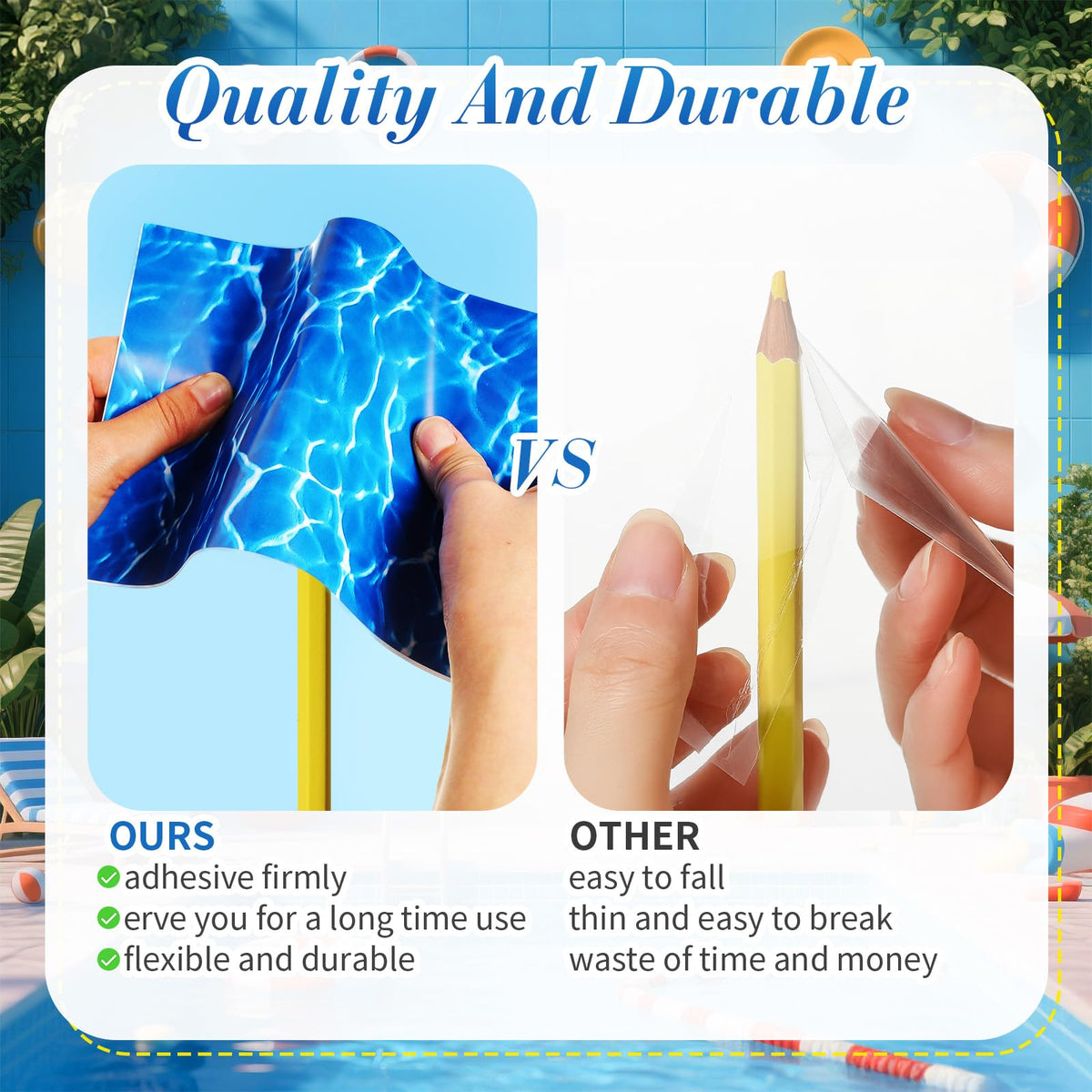 Yexiya heavy-duty adhesive patch sticks quickly and lasts in water.