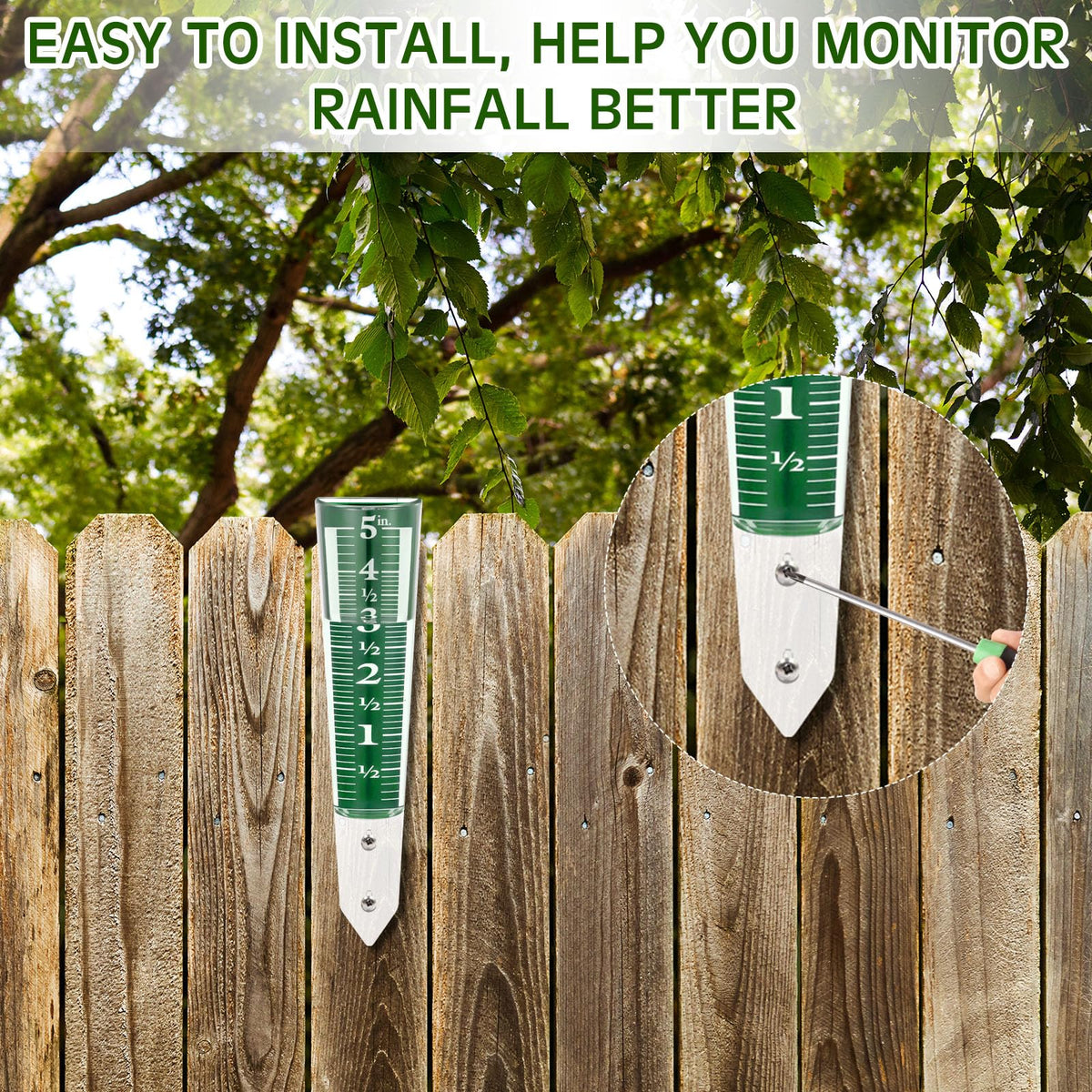 Yexiya rain gauge mounted on a fence for easy viewing