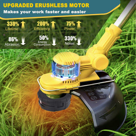 Brushless motor delivers high power with efficient energy use.