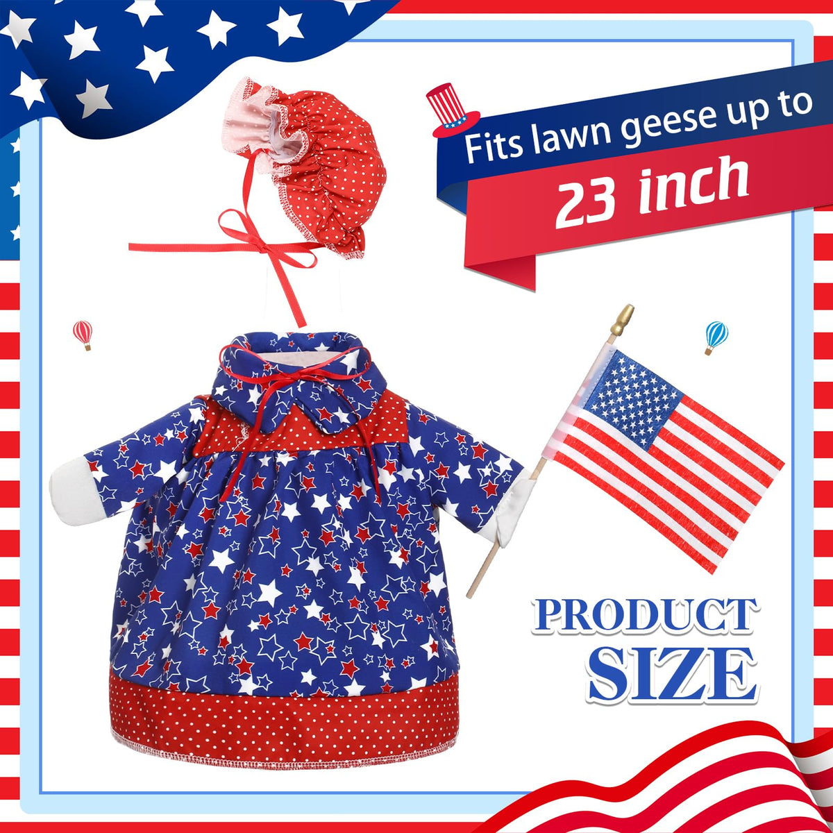 Yeyeplum goose outfit hat completes the 4th of July look for outdoor statues