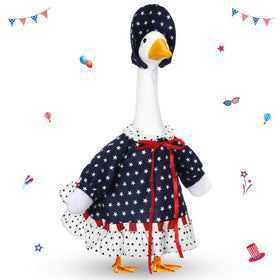 Yeyeplum 4th of July goose outfit with flag skirt for festive lawn display.