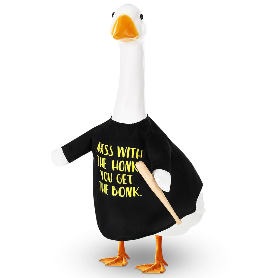 Yeyeplum baseball goose outfit on a 23-inch lawn goose for playful yard decor.