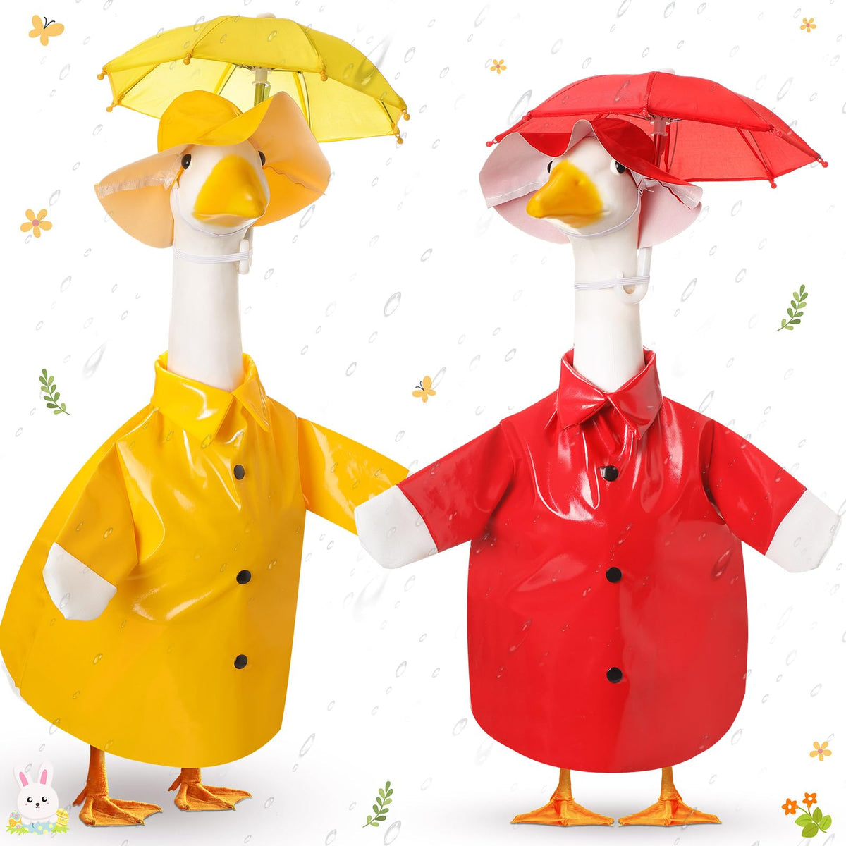 Yeyeplum goose outfit red raincoat on lawn statue adds seasonal flair