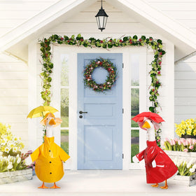 Yeyeplum goose with yellow umbrella adds festive outdoor charm