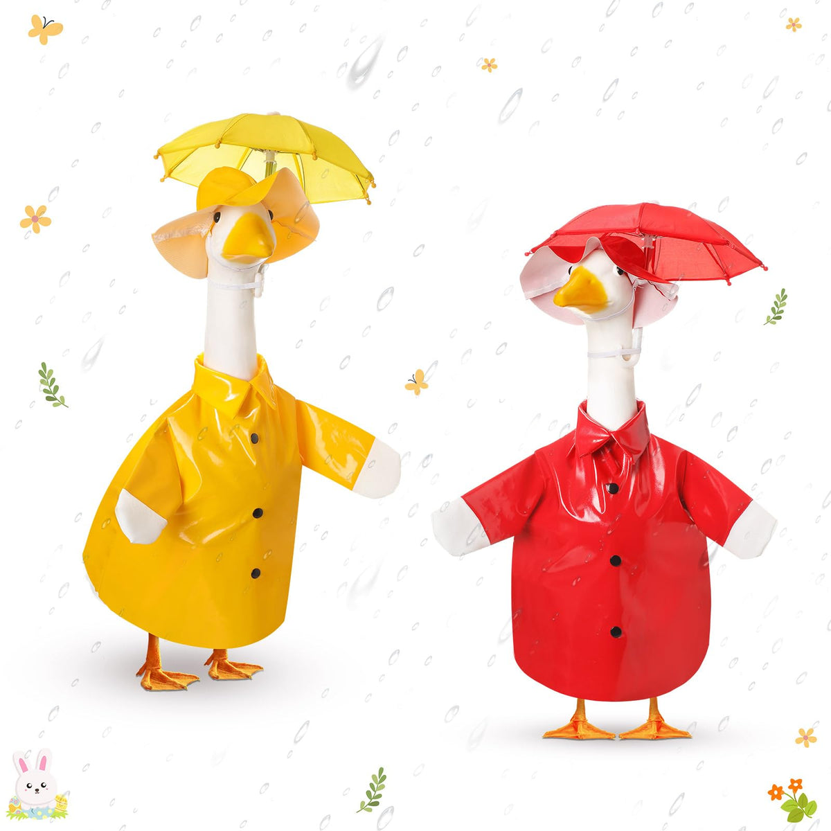 Yeyeplum two-set goose outfit with red raincoat and umbrella brightens porch decor