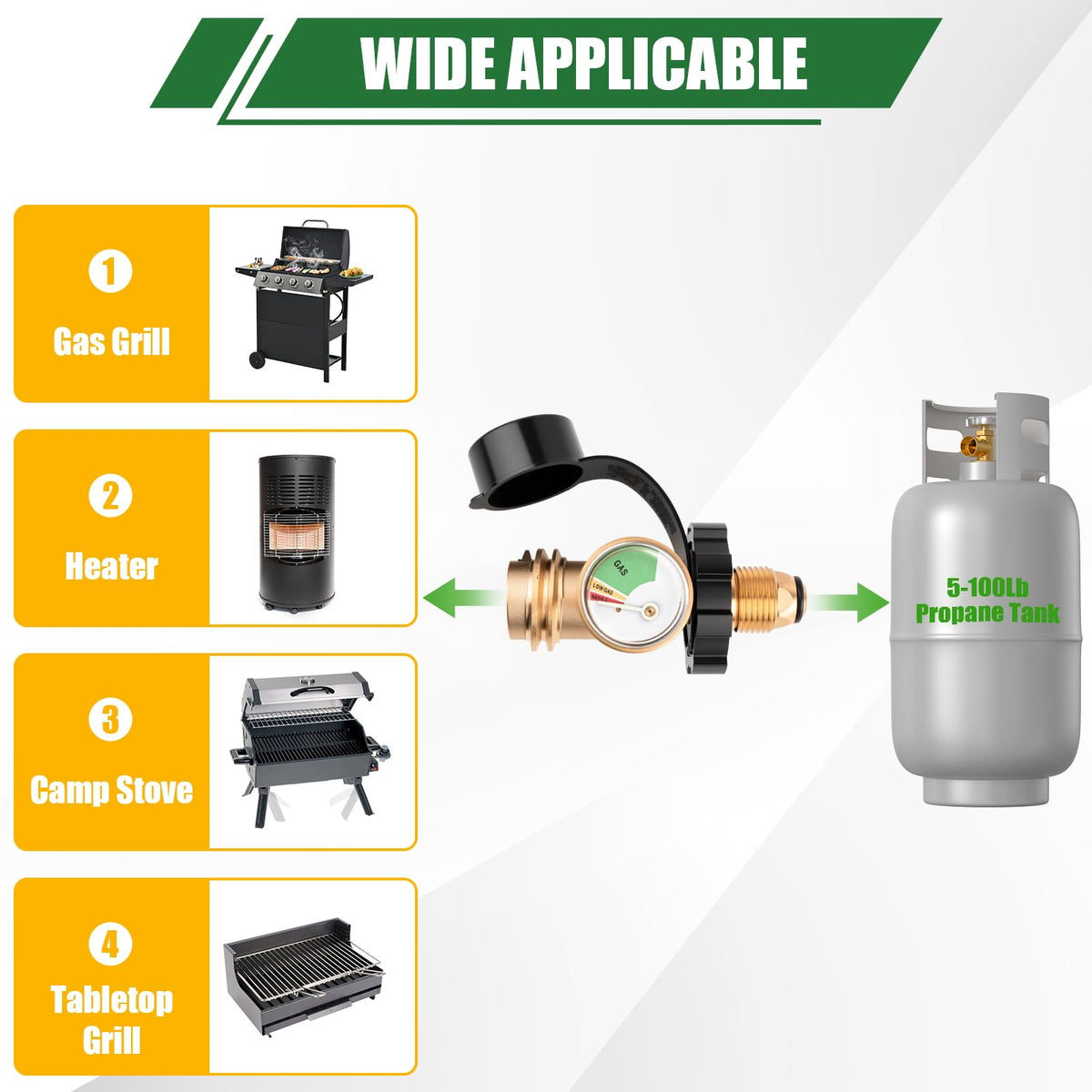 YEYETUO compatibility range supports 5 to 100 lb tanks.