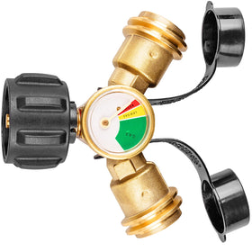 YEYETUO propane splitter 2-way brass ends for dual-appliance setup.