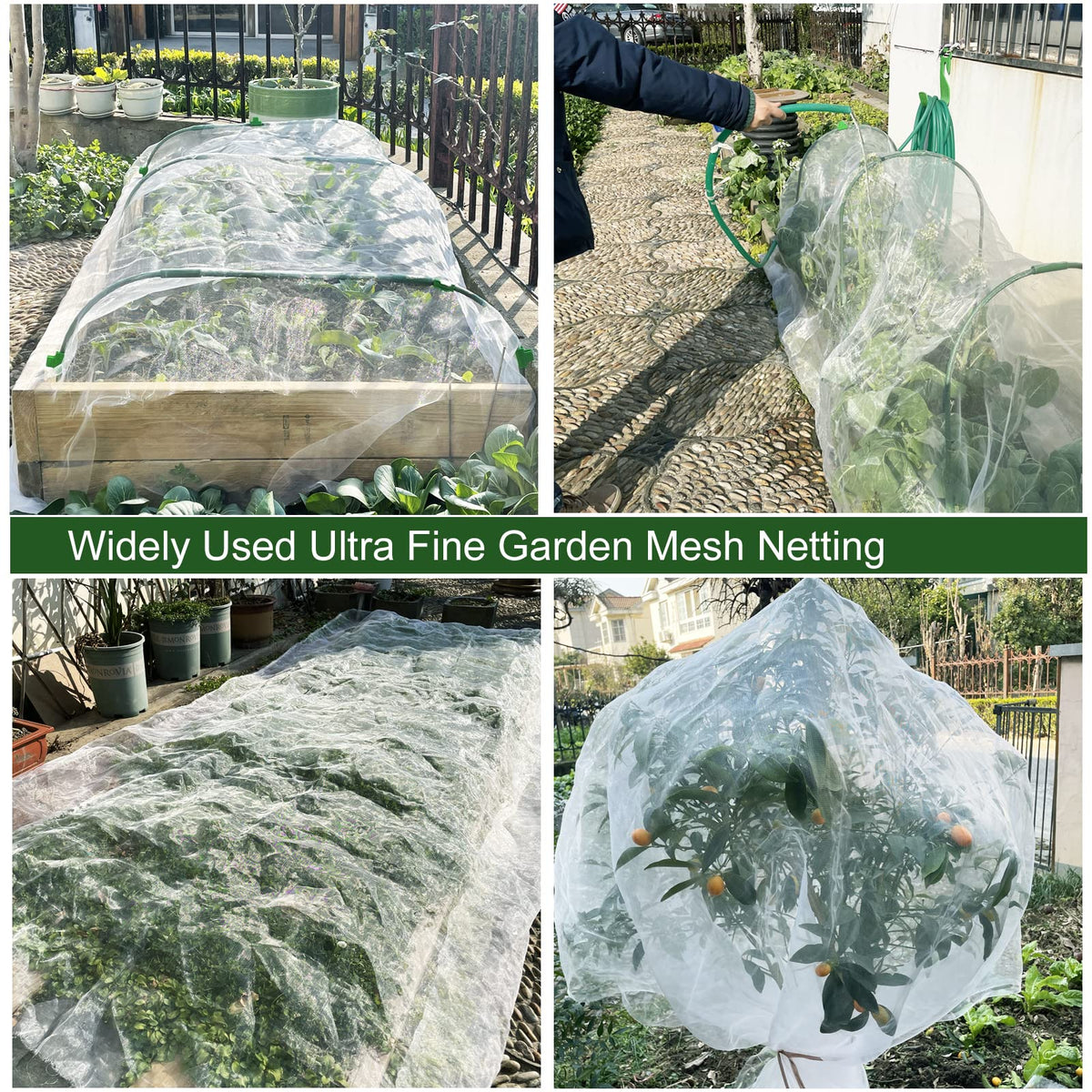 YFFSIDMY bird netting blocks birds at the garden edge, reducing damage.