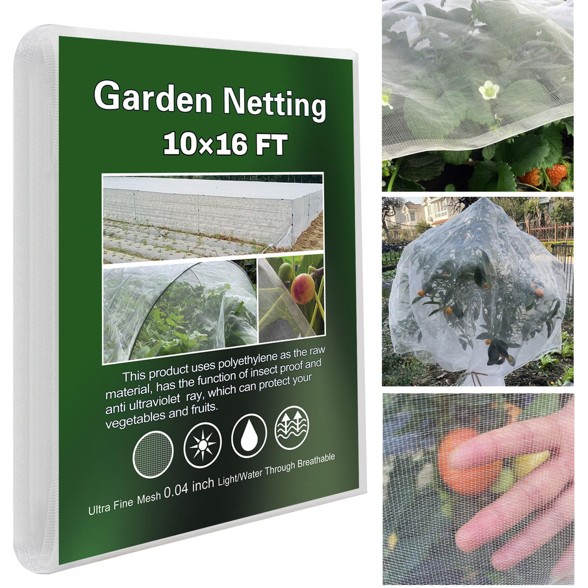YFFSIDMY garden netting 10x16 assembly shows ultra-fine barrier protecting crops