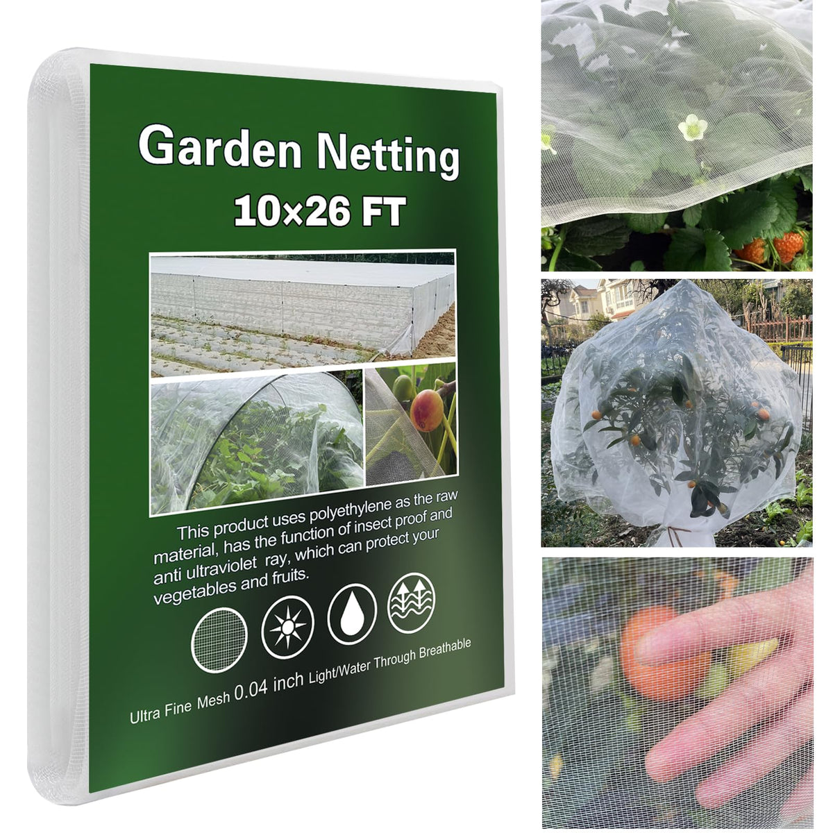 YFFSIDMY garden netting over a raised bed protecting plants while letting sunlight.