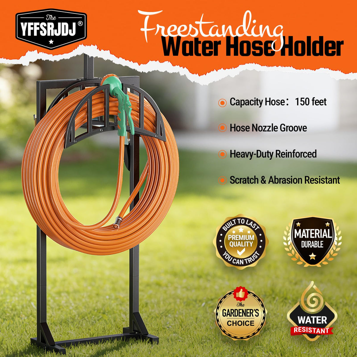 YFFSRJDJ hose stand with four stakes offers stable setup on lawns
