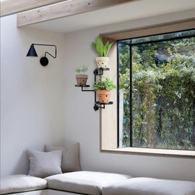 YFFSRJDJ windowsill display featuring three small plants and organized layout.