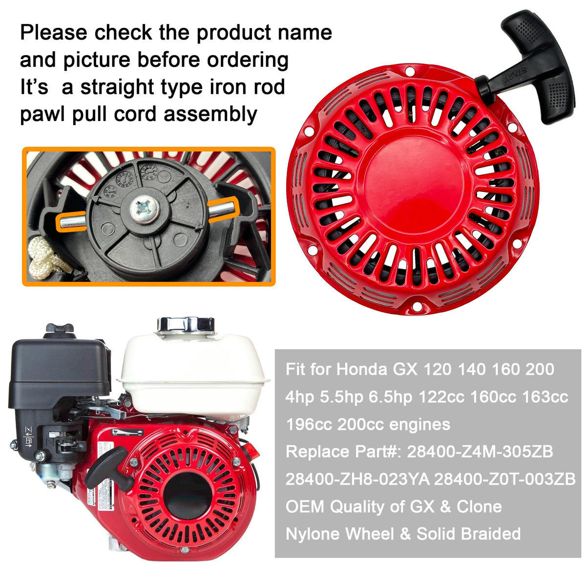 YGQ GX160 recoil starter package with rope and screws