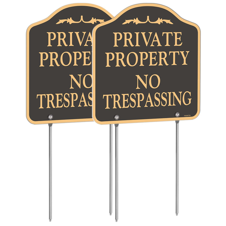 YHAIATTA large aluminum no trespassing sign 12x12 for durable outdoor visibility.