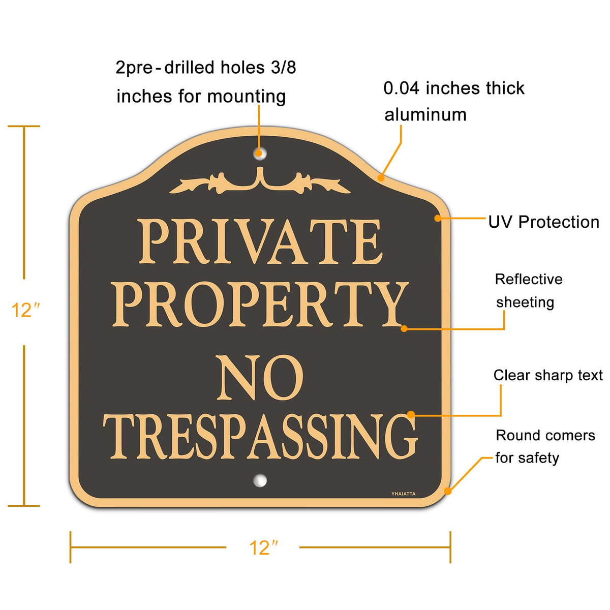 YHAIATTA no trespassing sign 12x12 black durable aluminum for outdoor use