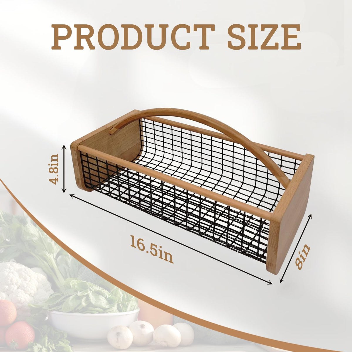 YHAOZE harvest basket with metal mesh for sturdy fruit and vegetable collection.