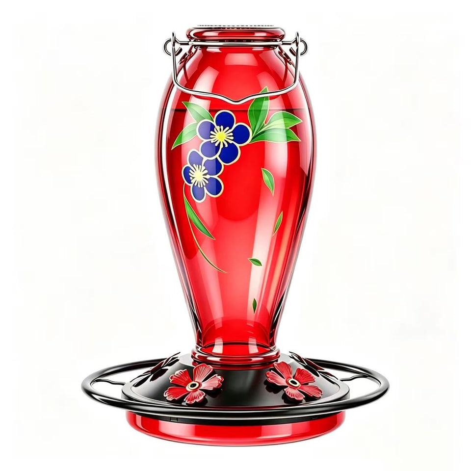 YHCHHZUI 24 oz hummingbird feeder with floral decals attracts nectar-loving birds.