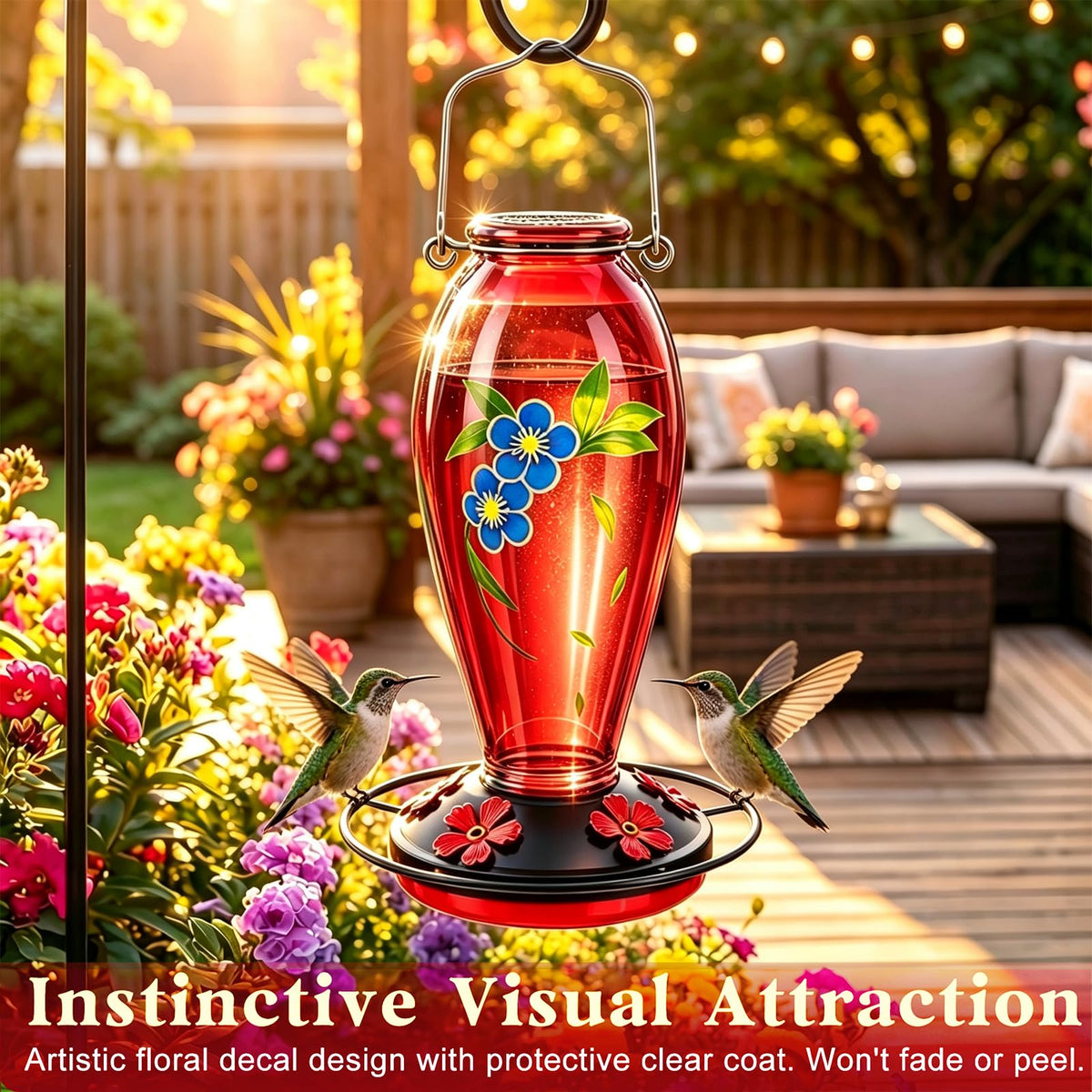 YHCHHZUI hummingbird feeder with heavy glass reservoir for durable outdoor use.