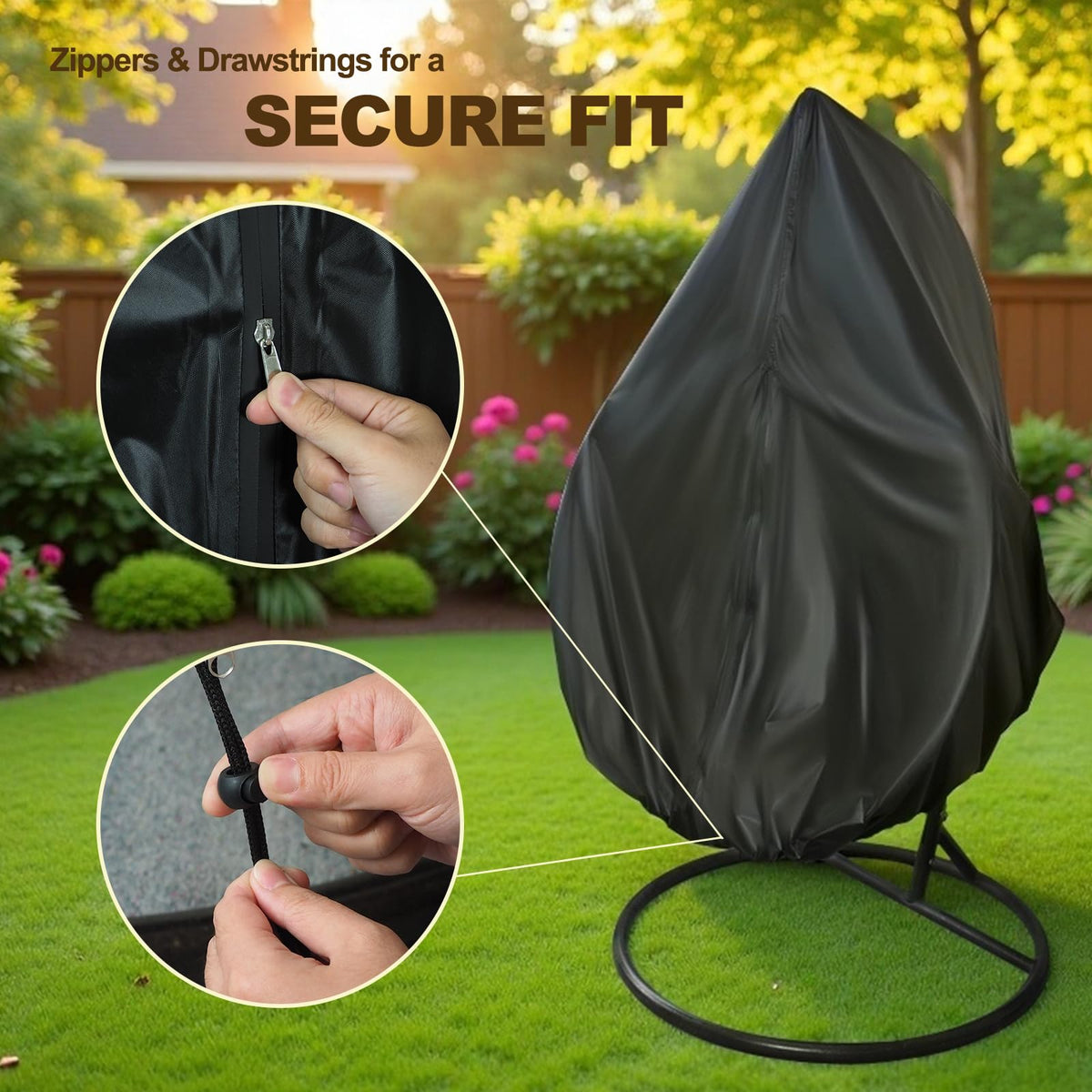YHLOJIX egg chair cover double-stitched seams for enhanced durability outdoors.