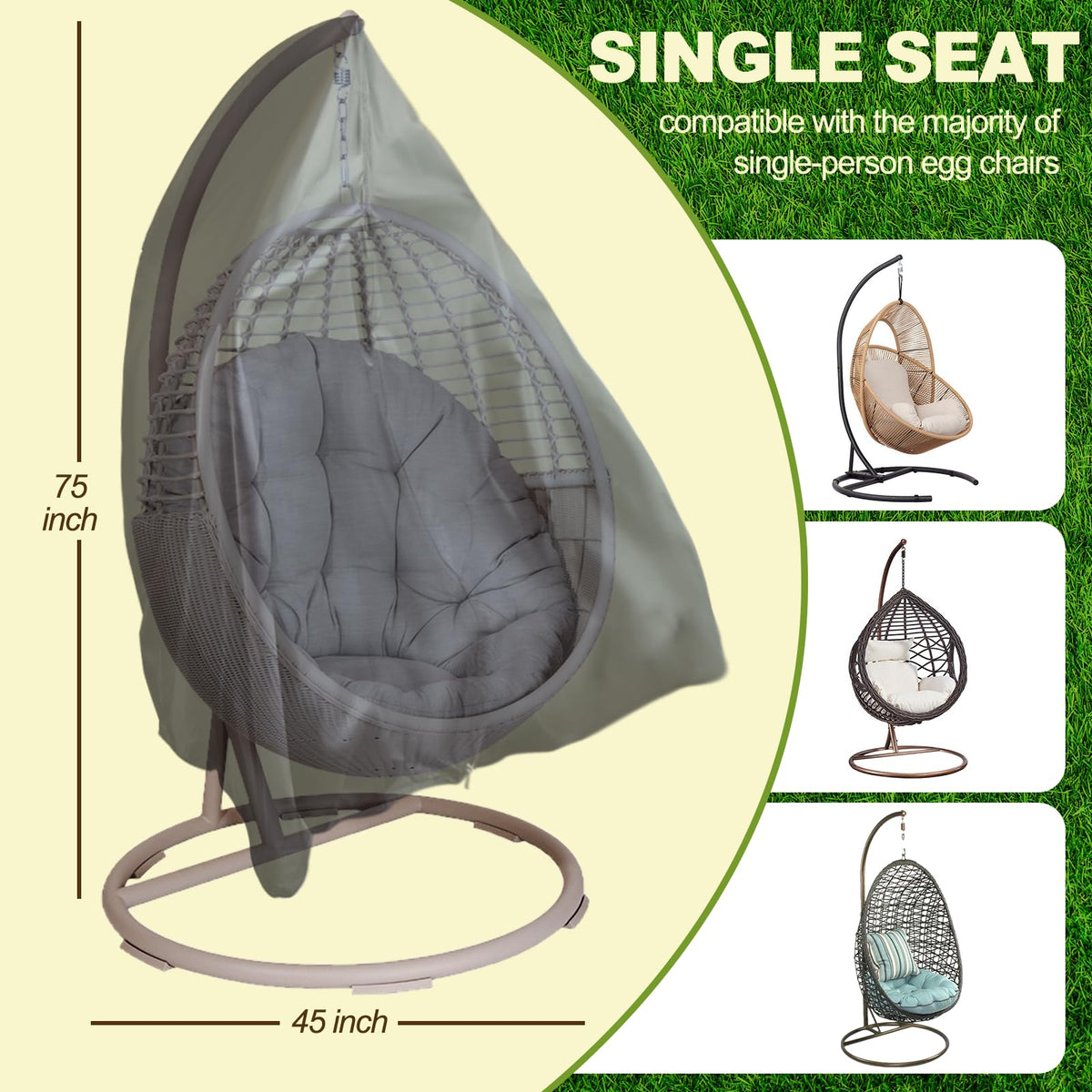 YHLOJIX egg chair cover with rain protection and sealed zipper keeps chair dry.