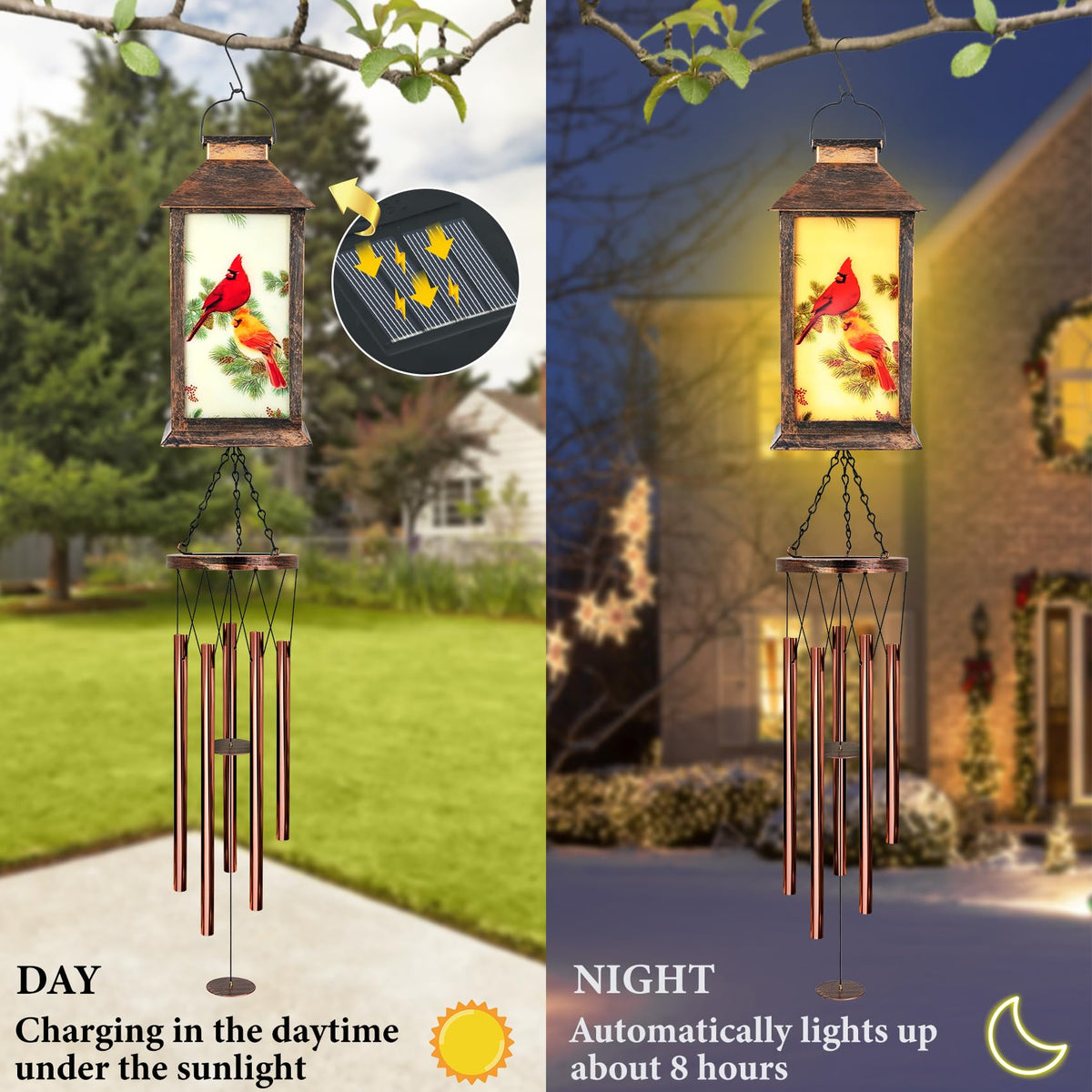 YHmall cardinal wind chimes red-bird motif adds festive charm to your porch