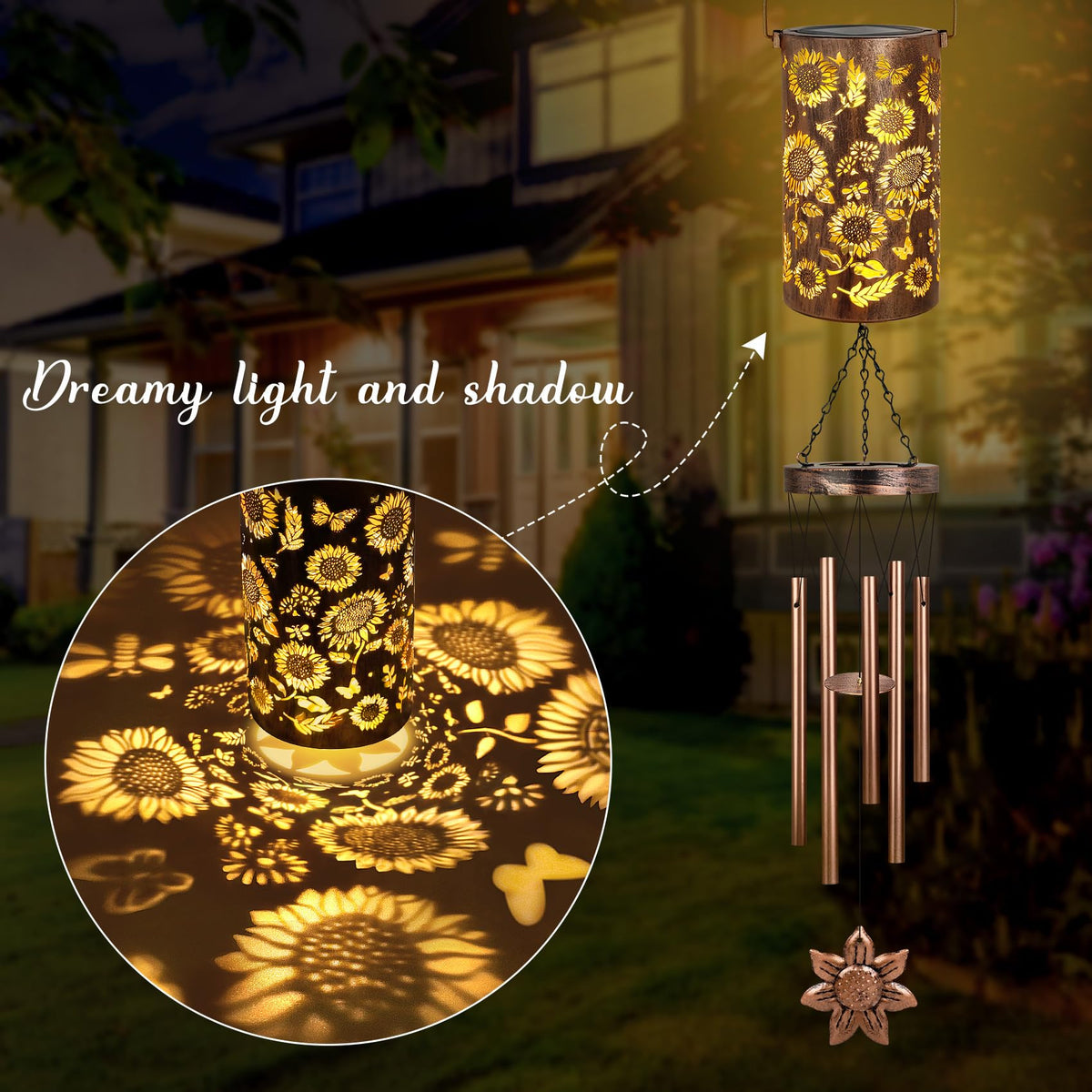YHmall solar lantern wind chime base provides ambient night light