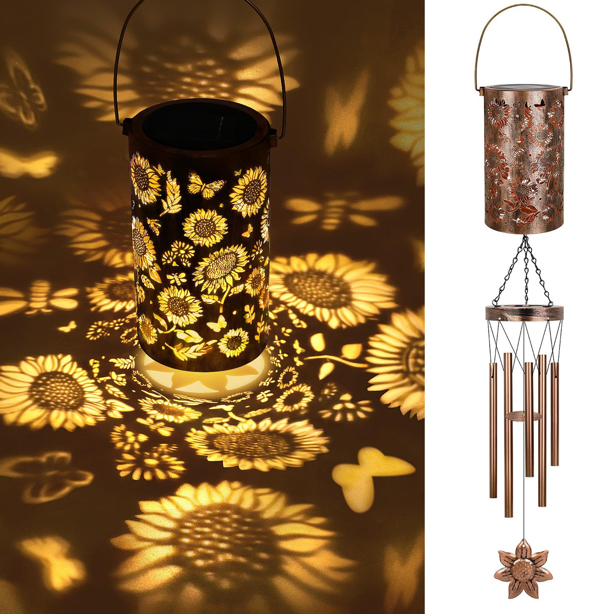 YHmall solar wind chimes 35in outdoor with sunflower projection decorative shadows