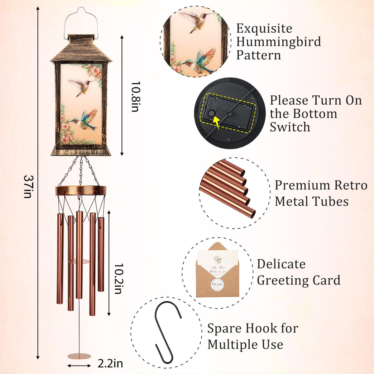 YHmall wind chimes solar light glows softly at night.