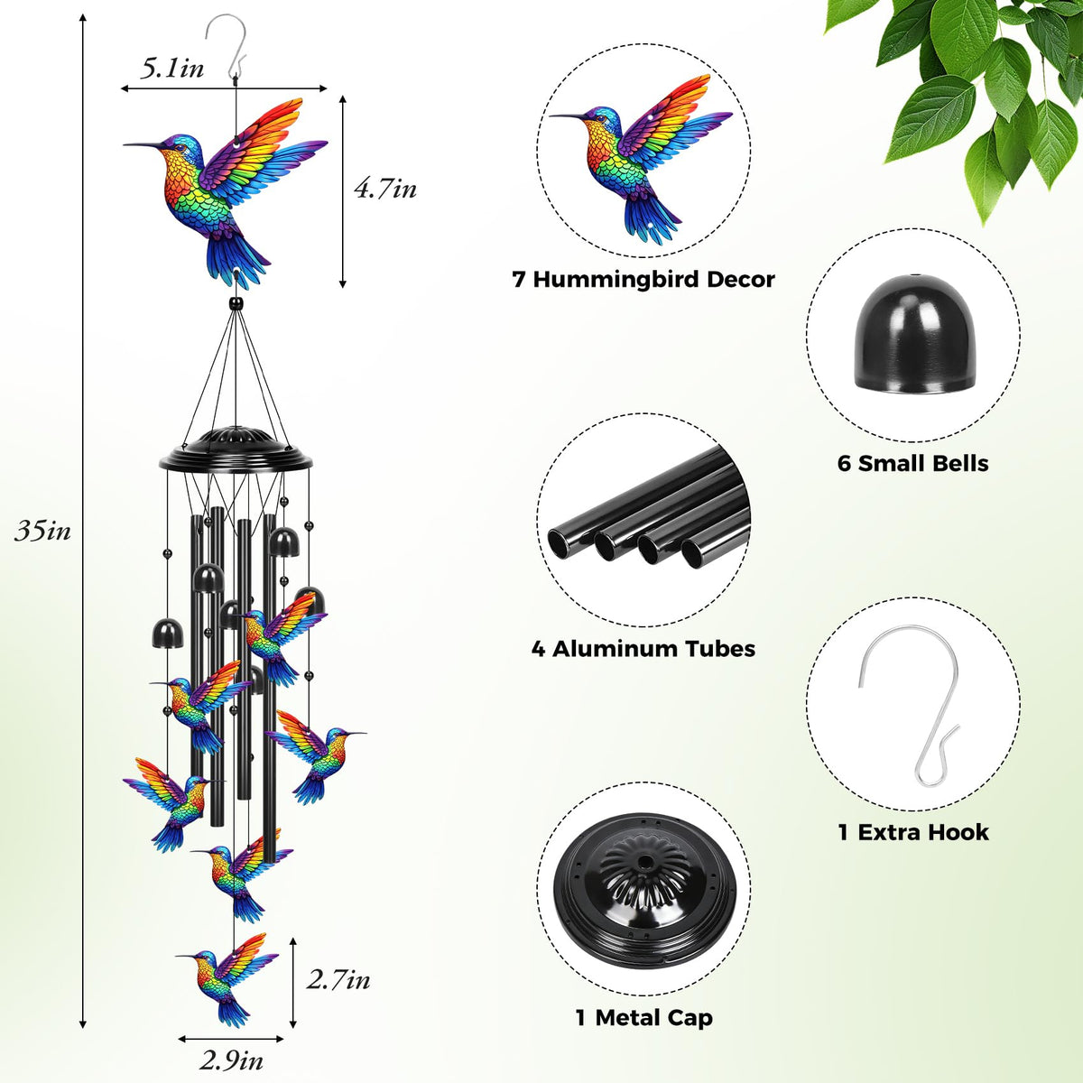 YHmall wind chimes produce gentle tones from four tubes and bells.