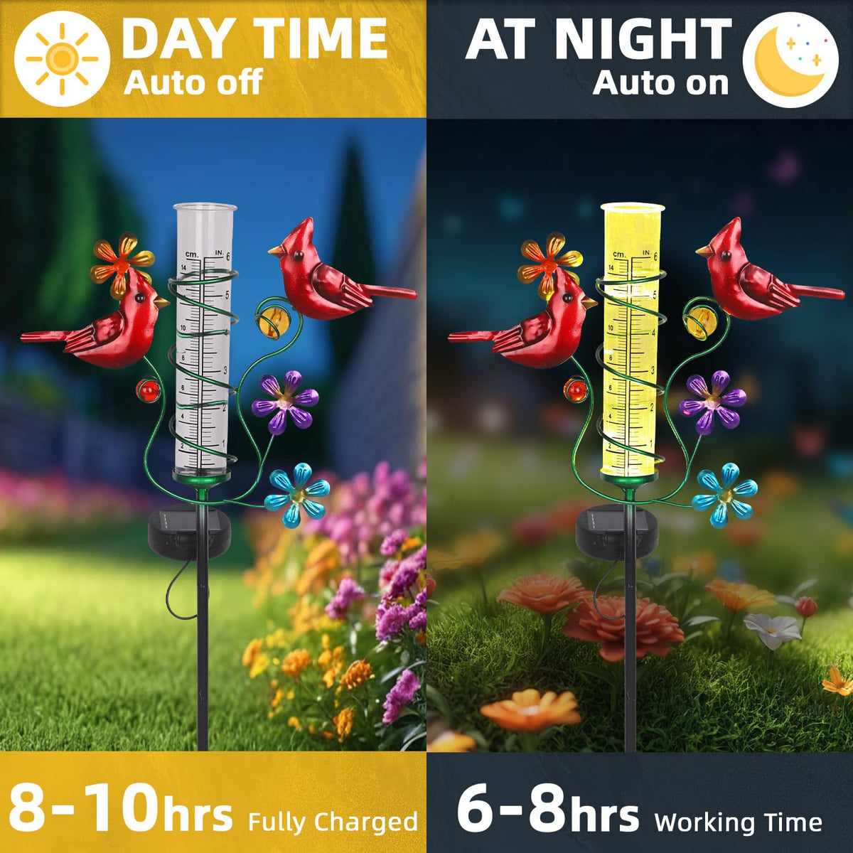 YHSOLAR rain gauge with solar panel night light adds ambient glow