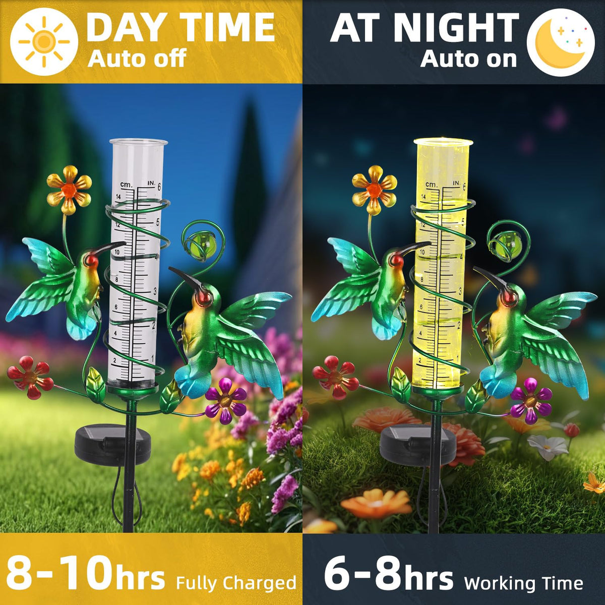 YHSOLAR solar-powered night light enhances nighttime garden ambiance.