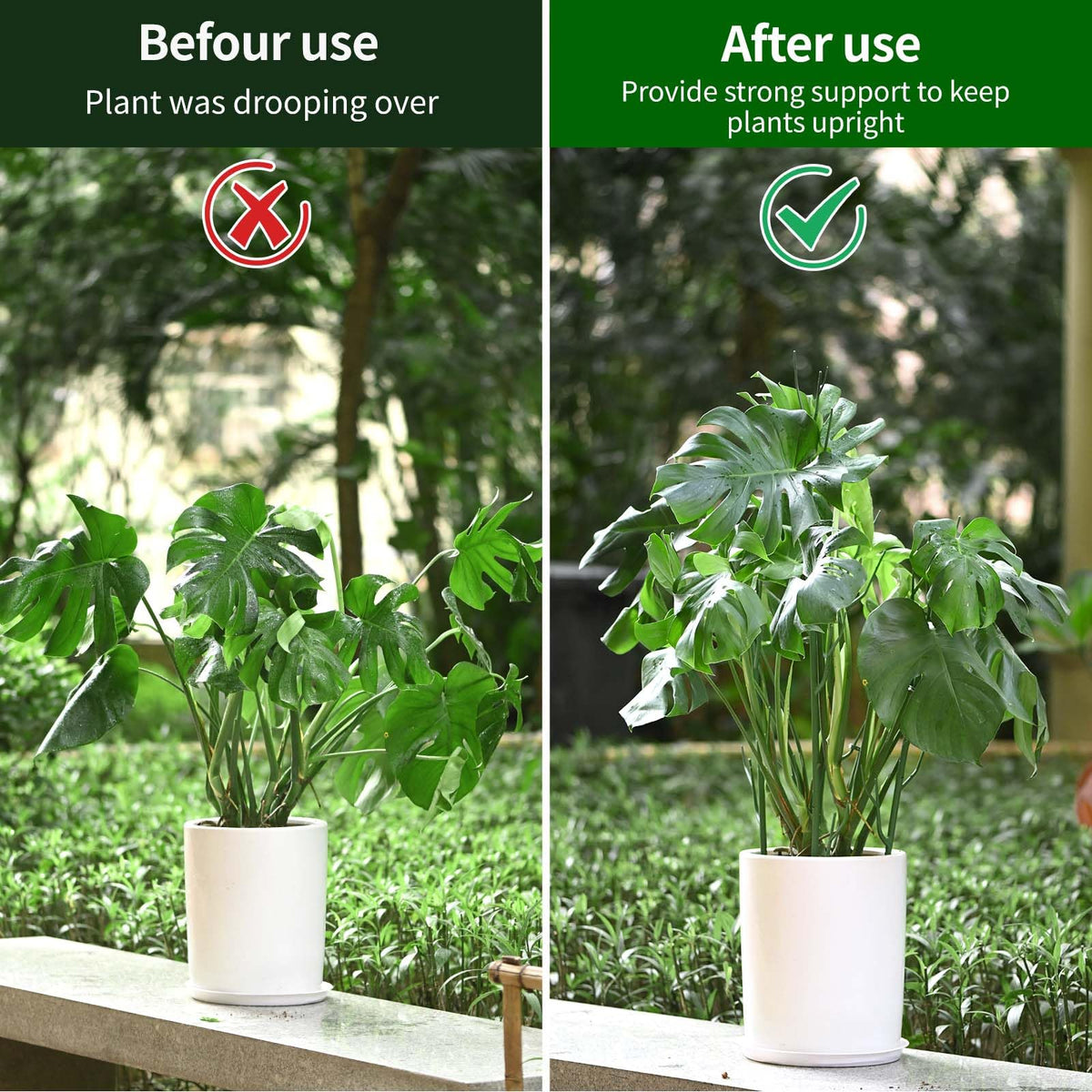 Yhtpouqe indoor-outdoor stakes blend with greenery and resist fading