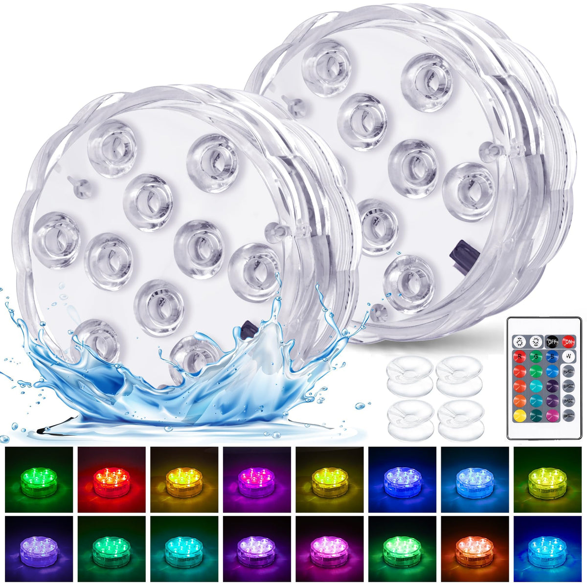YiaMia hot tub lights 2-pack in vibrant RGB ambiance for night soaking.
