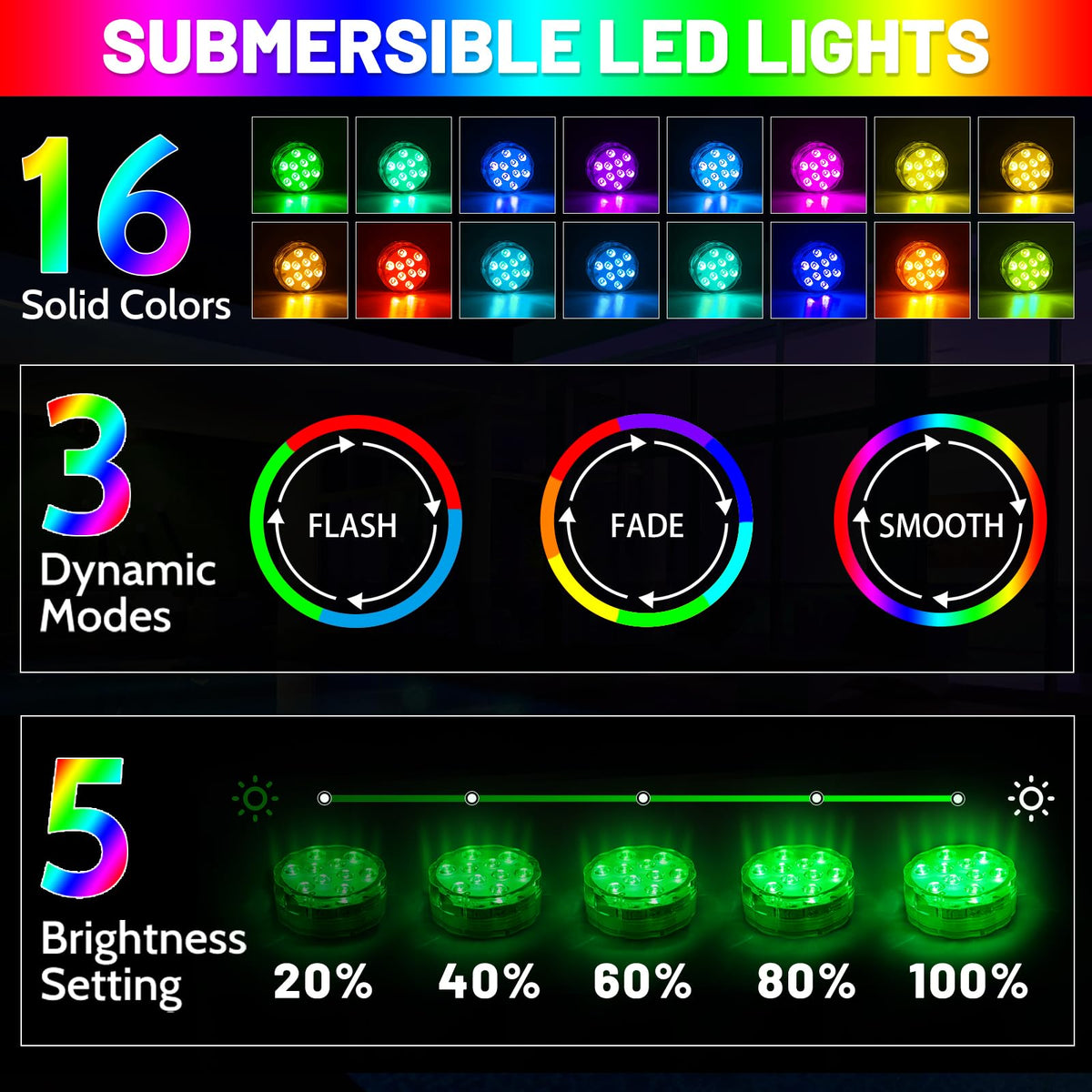 YiaMia LED pool lights with remote control for easy color changes.