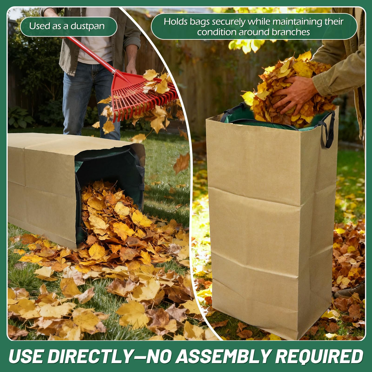 YIBOBO compatible with standard 30-gallon paper bags for quick yard cleaning.