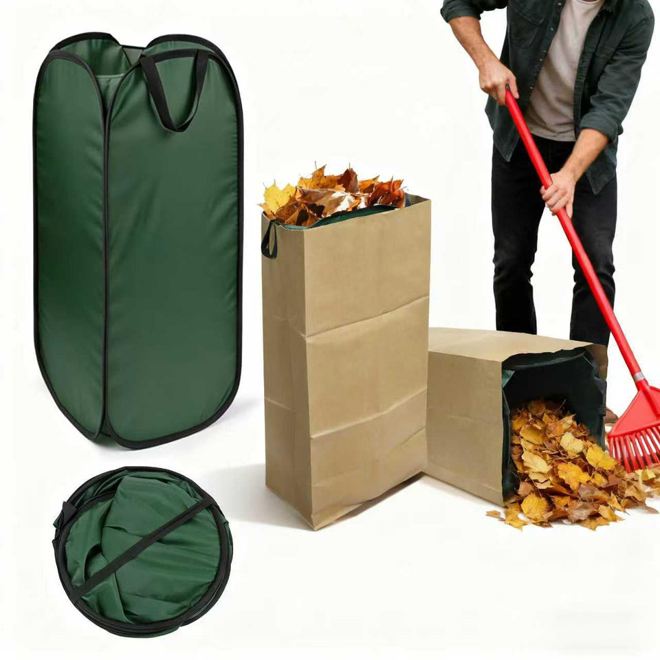 YIBOBO pop-up leaf bag funnel opens instantly and protects paper bags from tears.