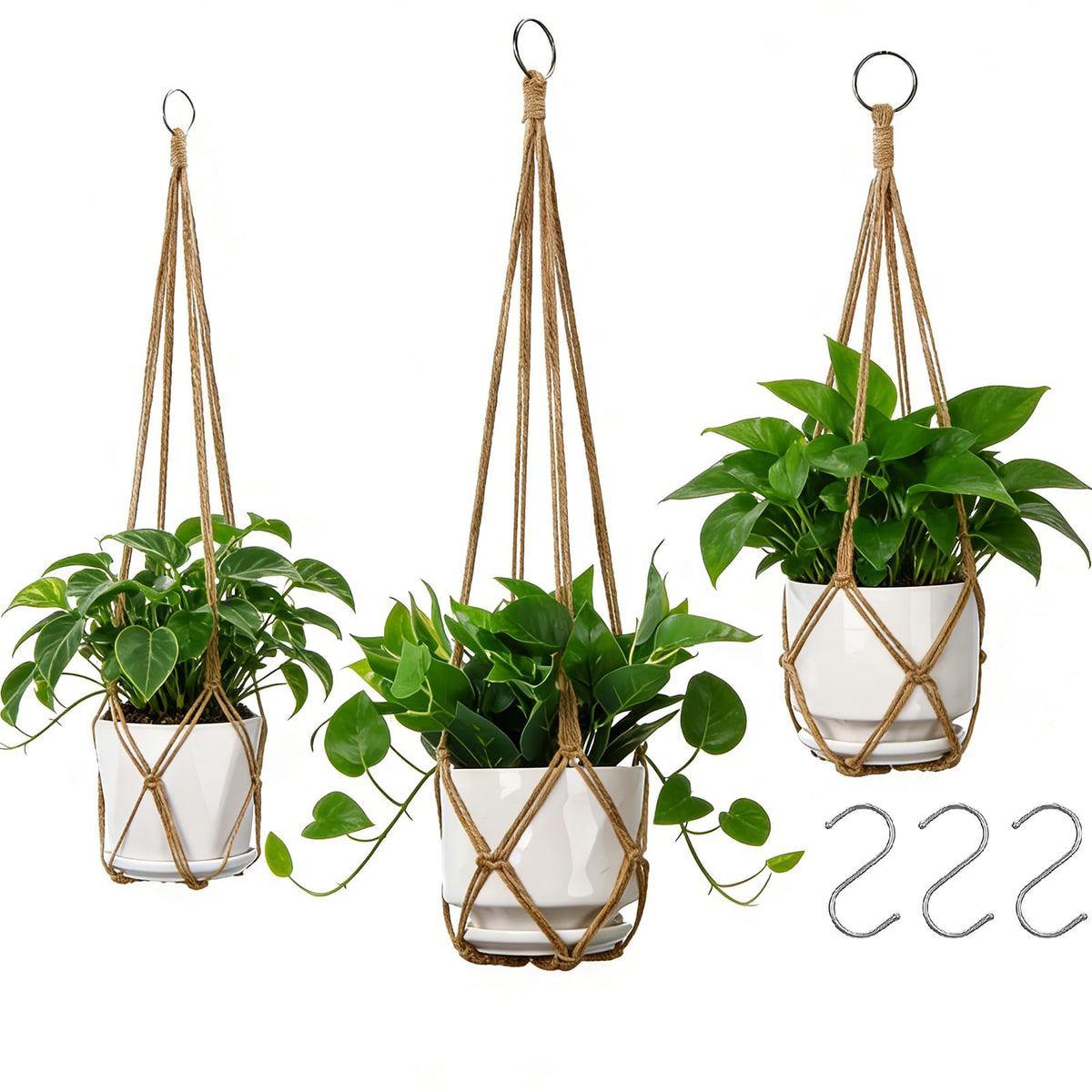 YIBOT macrame plant hanger 35-inch displays plants in a stylish room