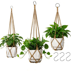 YIBOT macrame plant hanger 35-inch displays plants in a stylish room