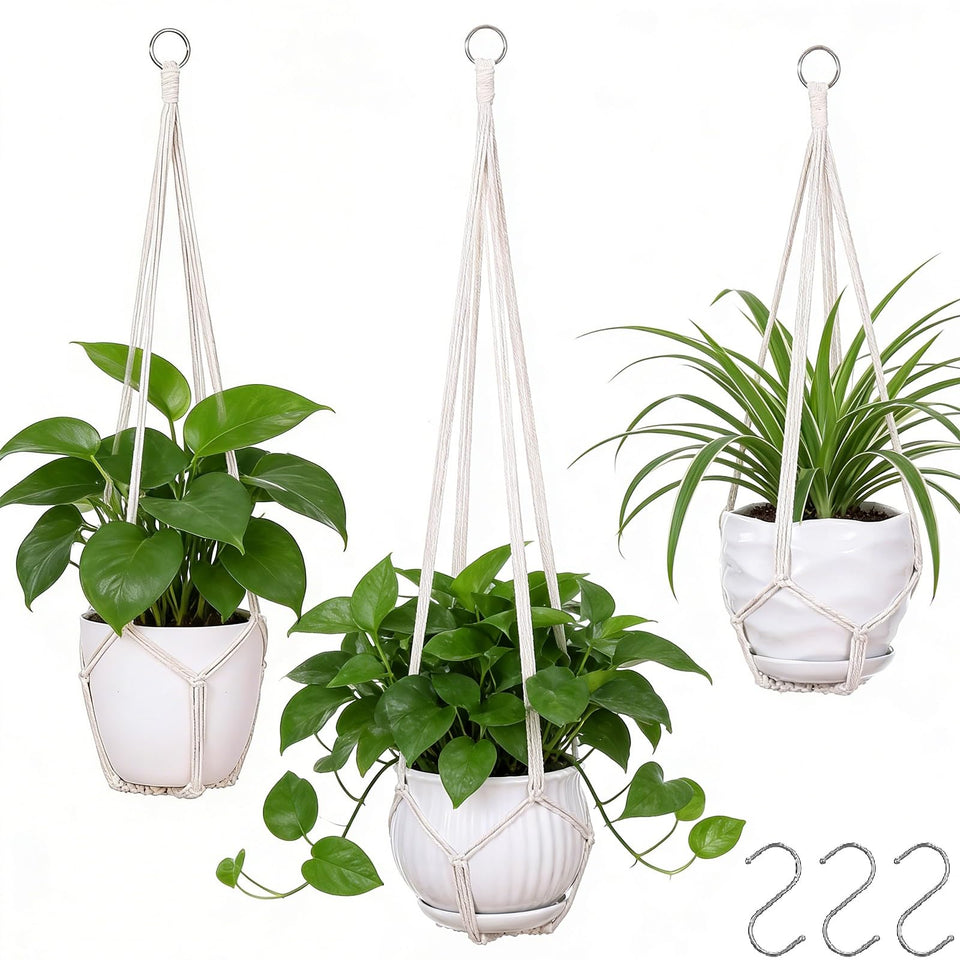 YIBOT ivory macrame plant hanger 35in for ceiling display