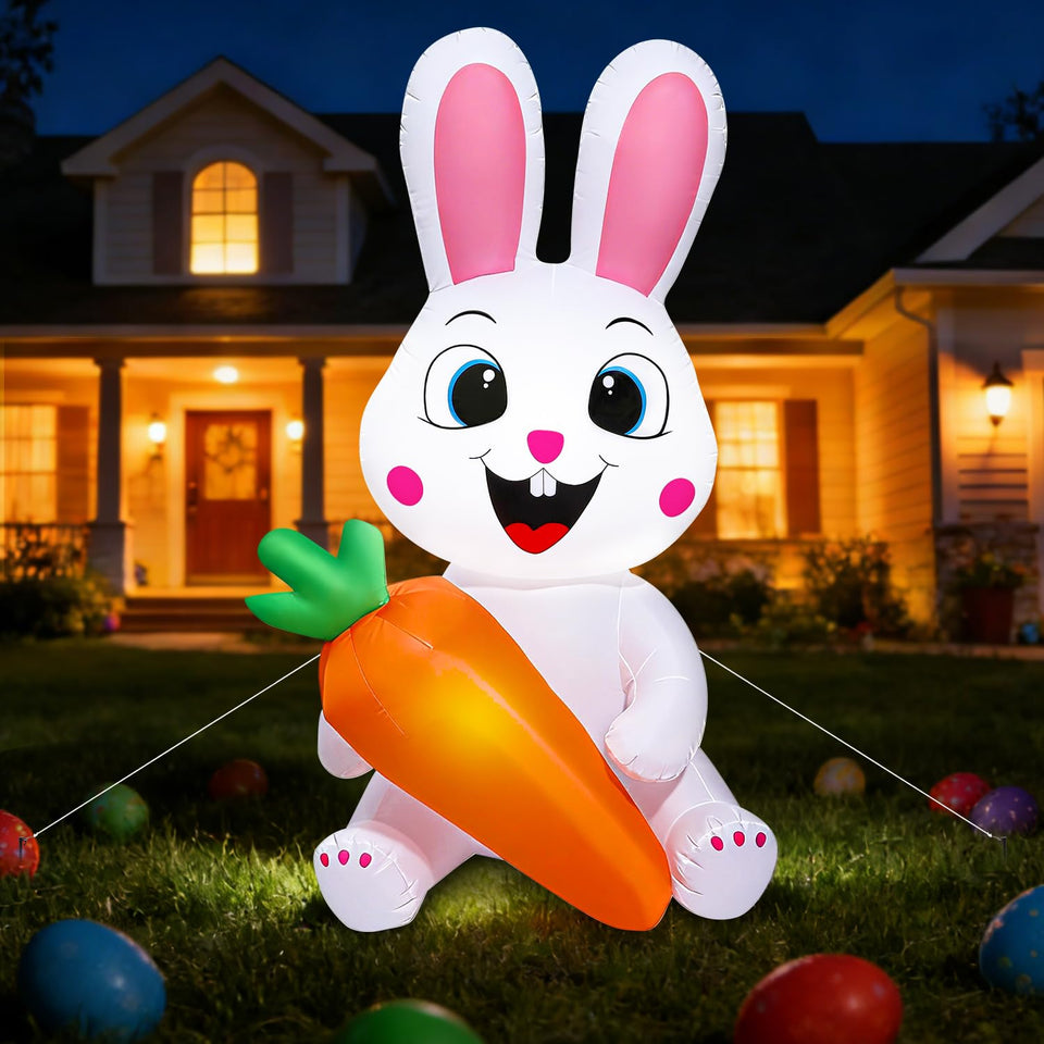 Yichuke 5ft Easter Bunny inflates with carrot, welcoming front-yard displays