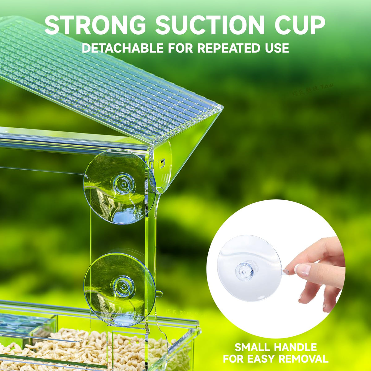 Yieach clear window feeder provides unobstructed views of visiting birds.
