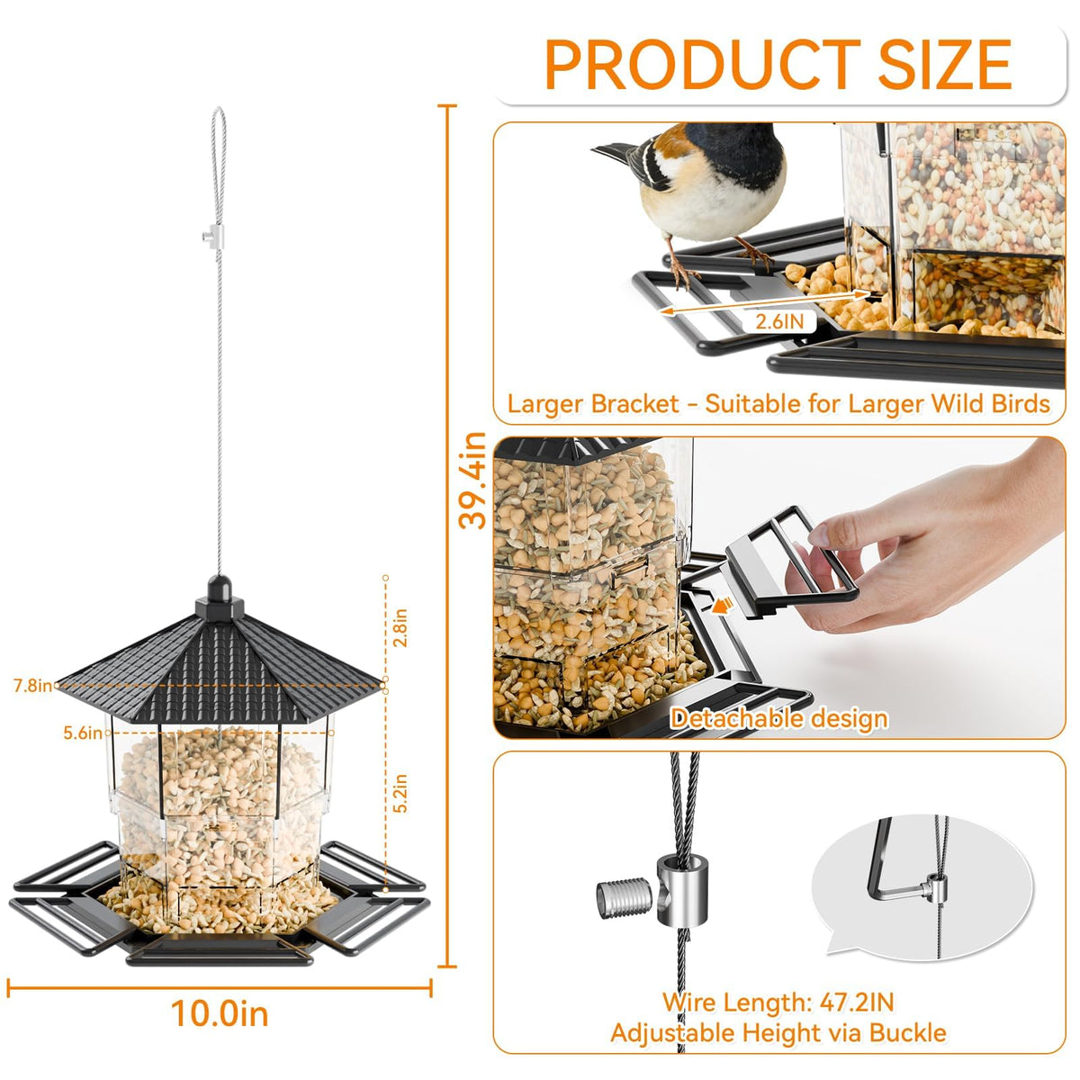 Yieach hanging bird feeder with steel wire rope for easy installation
