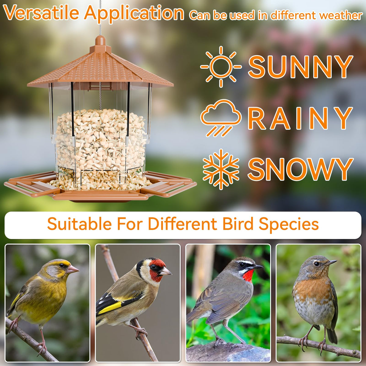 Drainage holes keep seeds dry on Yieach Hopper Bird Feeder