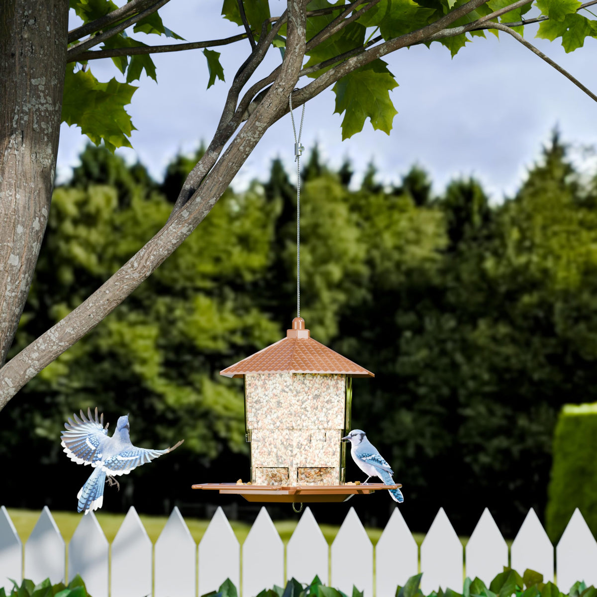 Yieach Hopper Bird Feeder adds garden decoration and invites birds