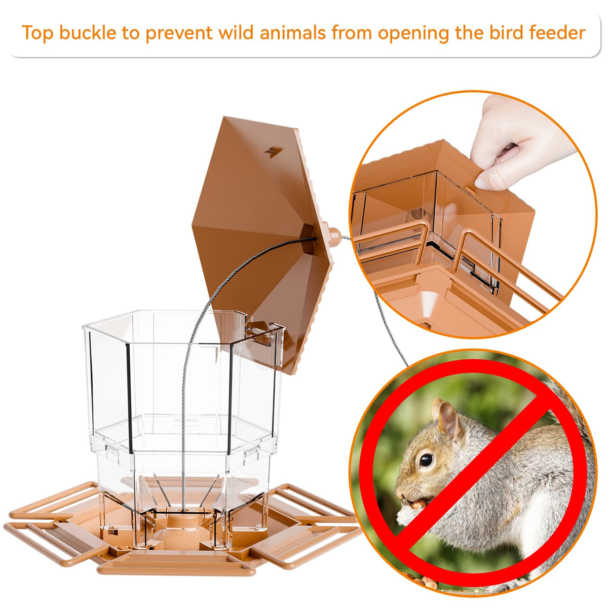 Pagoda roof shading birds on Yieach Hopper Bird Feeder