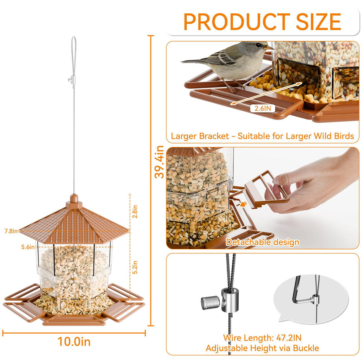 Steel wire rope hanging kit for Yieach Hopper Bird Feeder setup